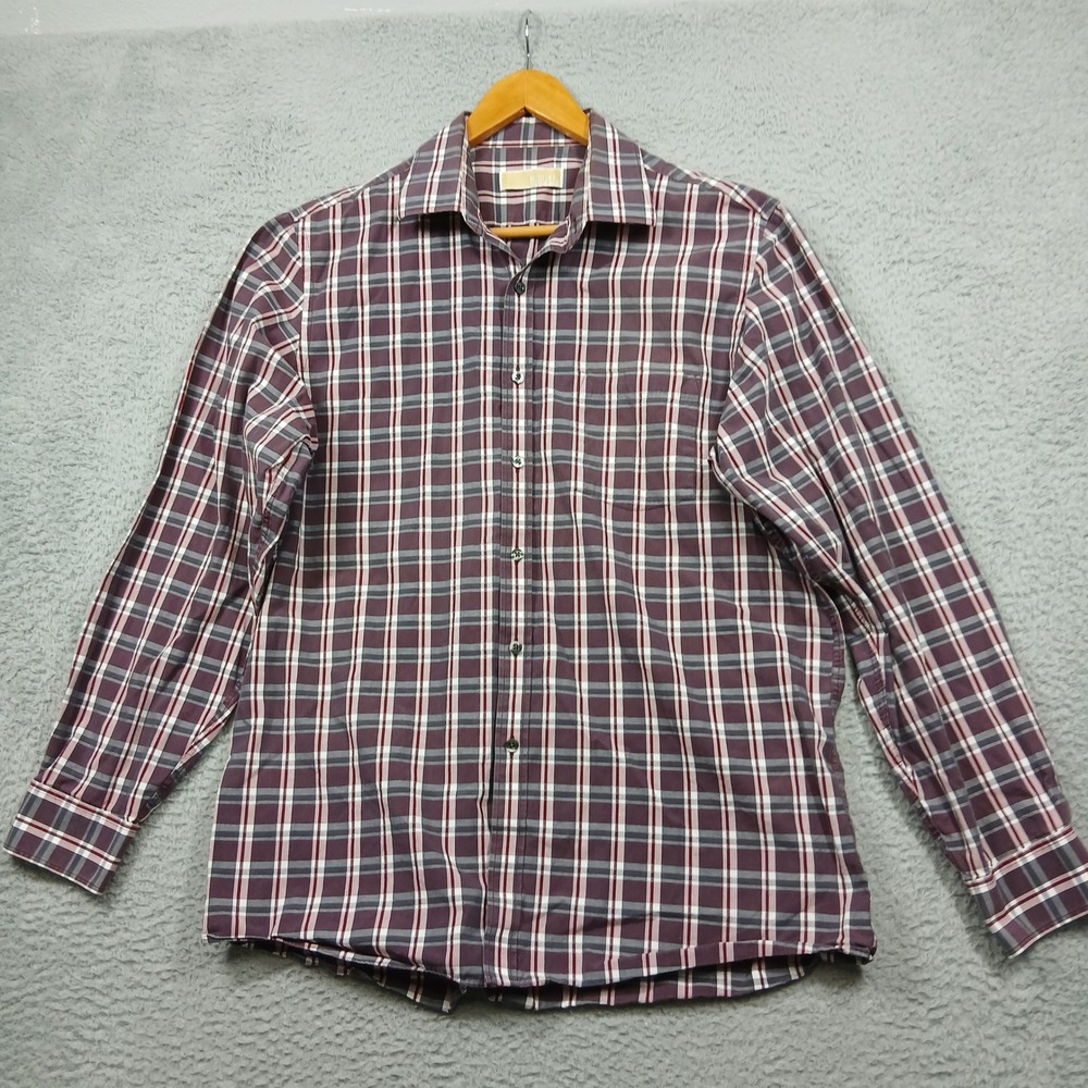 Michael Kors Men's 16.5 34/35 Red Gray Plaid Button Down Dress Shirt Regular Fit
